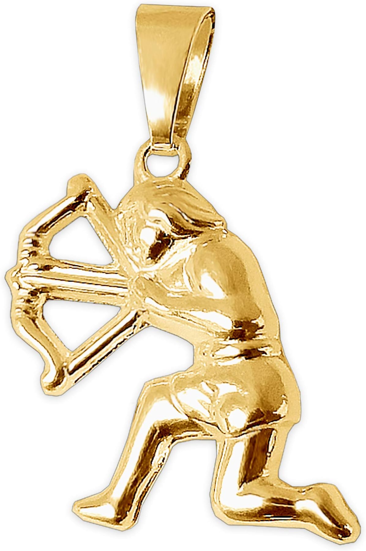 Golden Women's and Men's Zodiac Pendant Sagittarius 15 mm on Both Sides Plastic Shape and Shiny 333 Gold 8 Carat