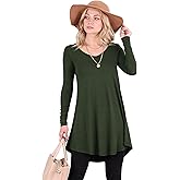 Popana Long Sleeve Tunic Tops for Women, Loose Fit Dressy Long Tops to Wear with Leggings, Soft Stretchy Tunic Top