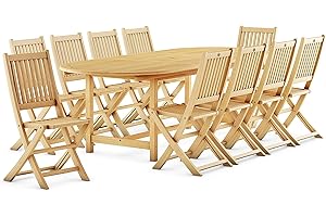 Amazonia Bergen 11-Piece Outdoor Oval Dining Set | Certified Teak | Ideal for Patio and Indoors, Light Brown
