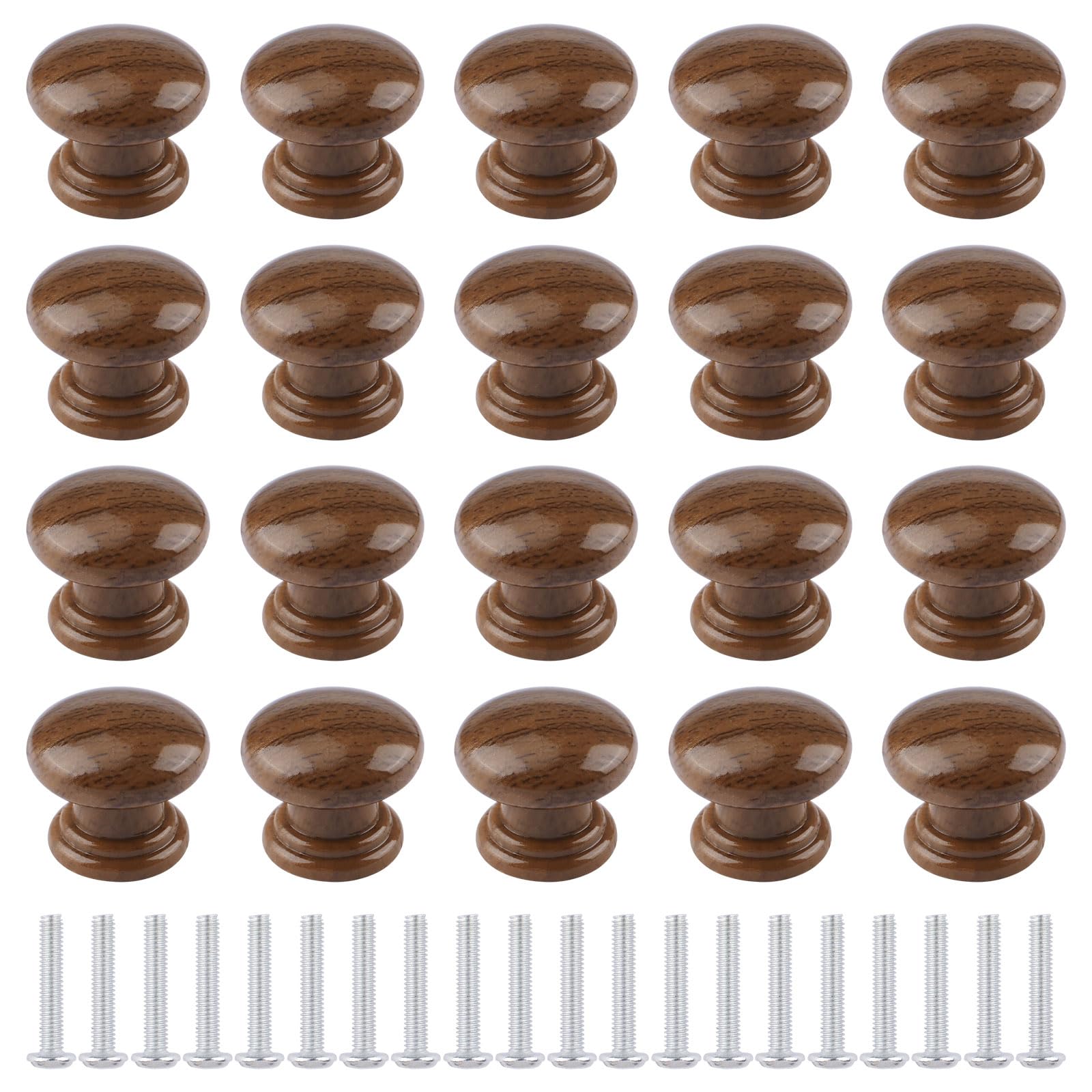 UFURMATE Drawer Knobs, 20Pcs Plastic Wood Grain Drawer Knob Pulls Single Hole Cabinet Pull Handle Round Cabinet Knobs for Cupboard Wardrobe Furniture (Dark Brown)