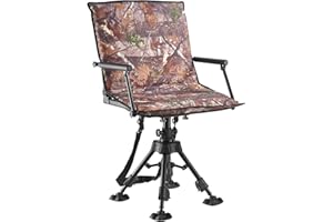 VEVOR Hunting Chair, 360° Silent Swivel, Foldable Portable Blind Chair, Heavy-Duty Steel Frame Ground Stool Seat, with Armres