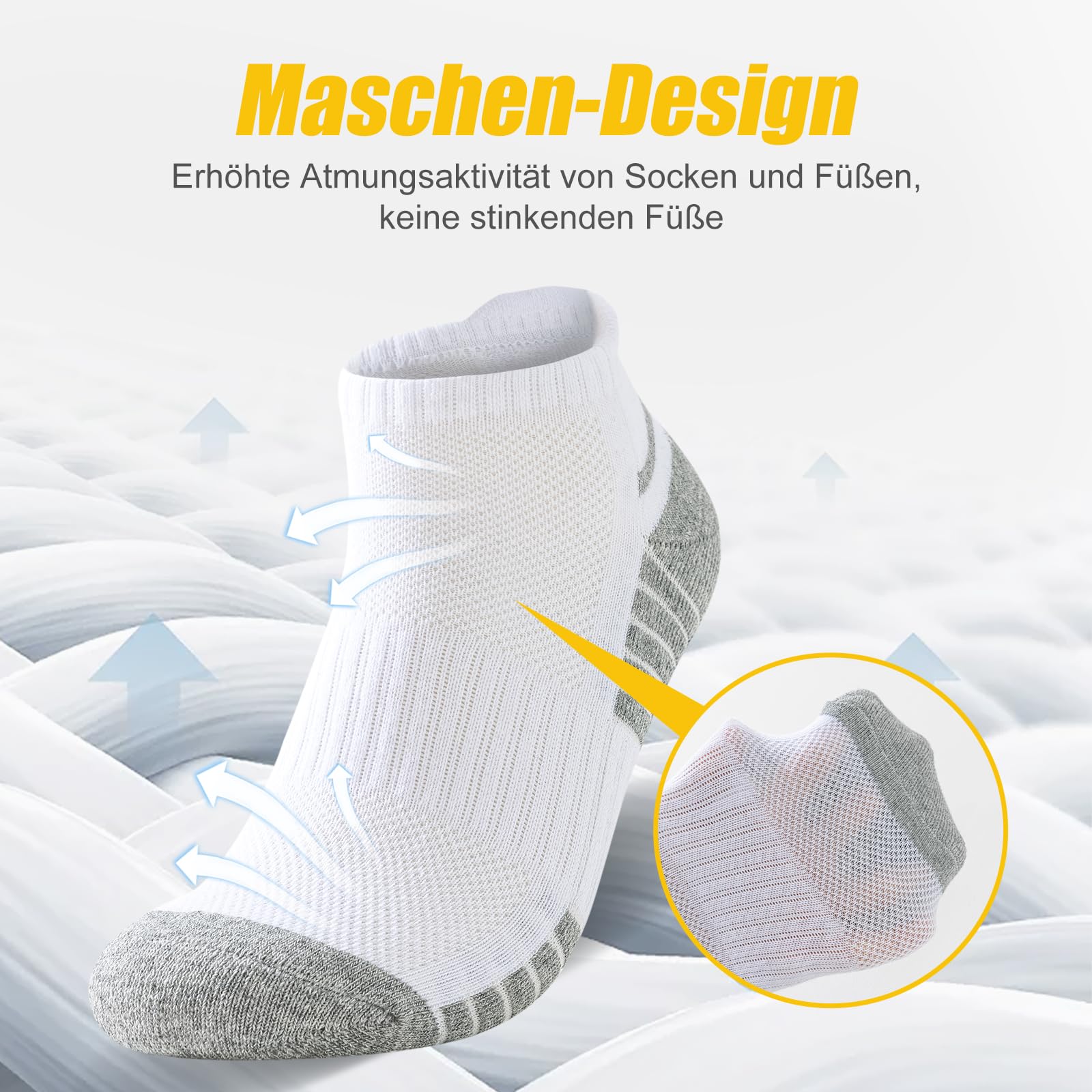 SockWaddles Baumwoll Sneaker Socken Damen Herren, 6 Paar, Gepolstert 4