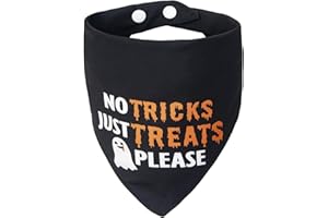 ICEMOOD Halloween Dog Bandanas Costumes - No Tricks Just Treats - Slogan Printed Holiday Pet Bandana Snap Button Triangle Scarf, 30-75lbs, Medium and Large Breed