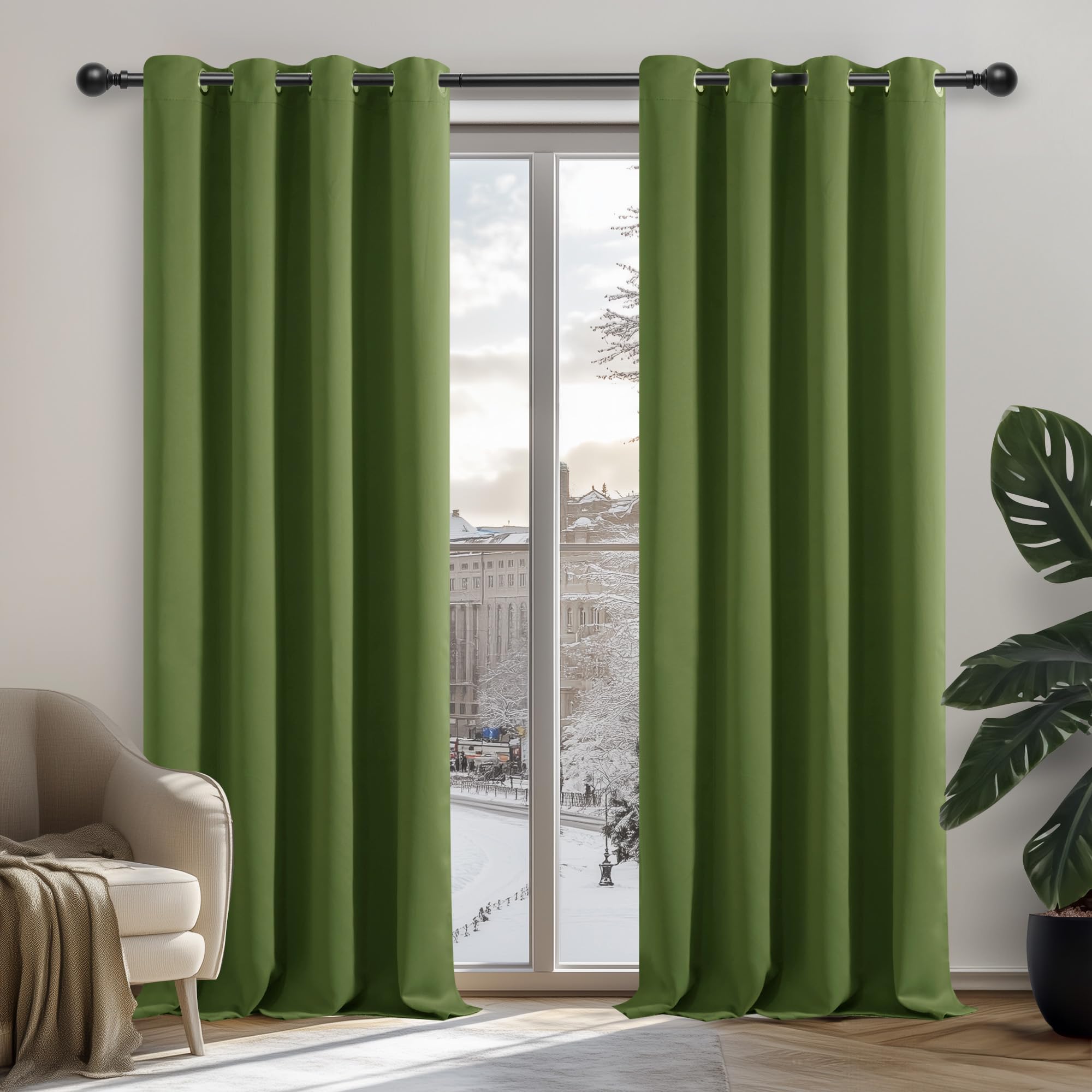 Deconovo Super Soft Thermal Insulated Curtains Blackout Curtains Eyelet Curtains for Living Room Green W52 x L72 Inch Two Panels