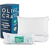Olive + Crate BreathePure™ Adjustable Loft Shredded Memory Foam Pillow - Queen Size - Cooling Pillow, Hypoallergenic Bed Pillows, CertiPUR-US Certified Foam, Ideal for Back, Stomach and Side Sleeper