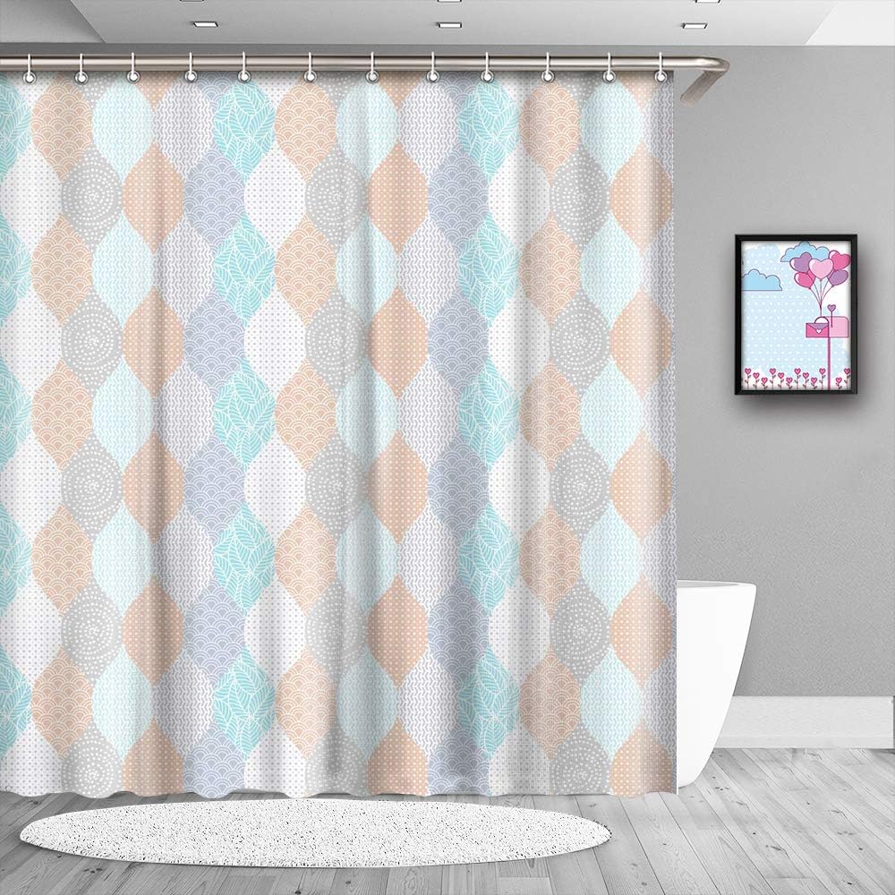 True Holiday Blue Retro Shower Curtain, Waterproof Polyester Retro Shower Curtain with 12 PC Hooks 72 X 72 Inches