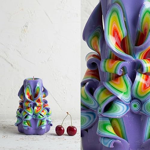Geschnitzte Regenbogen-Kerzen, Tolles Geschenk für Einweihung, als Liebesgeschenk, lila Heimdekoration, handgemachte EveCandl