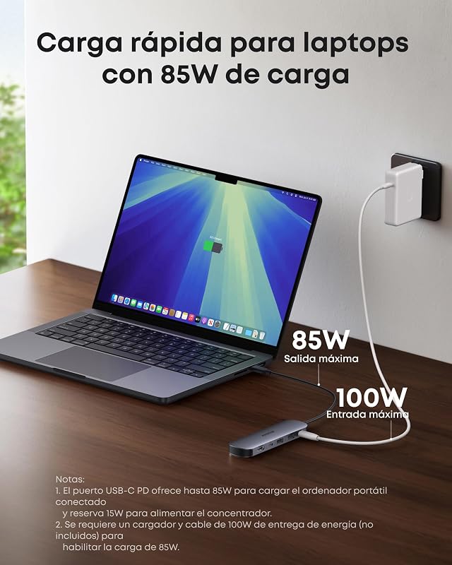Hub USB C 7 en 1, HDMI 4K 60 Hz, 100 W, SD y TF