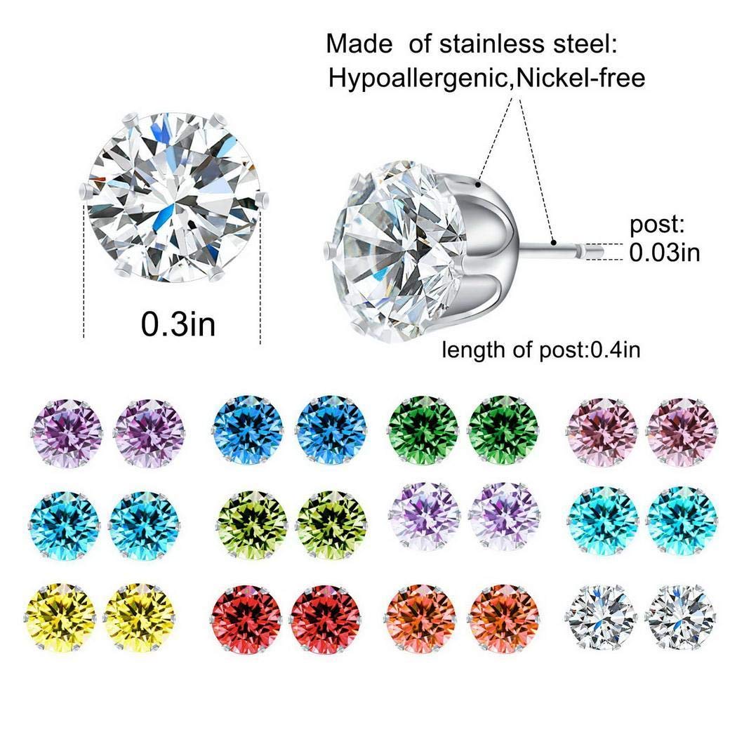 Zronji 12Pair Women Fashion Geometric Shape Rhinestone Push Back Pierced Ear Stud Makeup Sets