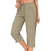 HOTGIFT Women Capris Cargo Pants 2026 Summer Hiking Pants Casual Lightweight Outdoor Quick Dry with 6 Pockets