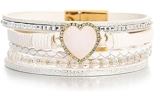 HOTOO Beaded Charm Stackable Bracelets for Women Trendy Leather Cuff Wrap Mother Daughter Bracelets Christmas Birthday Anniversary