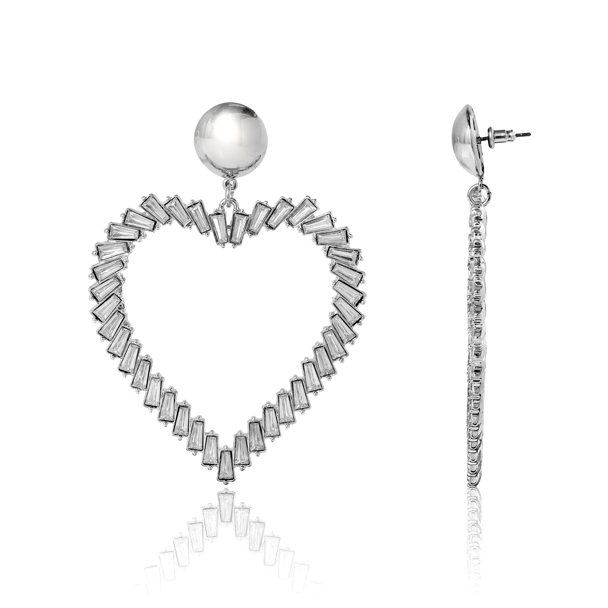 BCBGeneration Heart Earrings for Women, Large Drop Earrings with Clear Crystal Heart Pendant