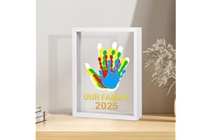 Bixinyo Family Handprint Kit - Baby Hand and Footprint Kit, Adoption Gifts, Family Gifts for New Parents, Christmas, New Mom, DIY Craft Keepsake Wooden Frame, 5 Non-Toxic Paints (White)