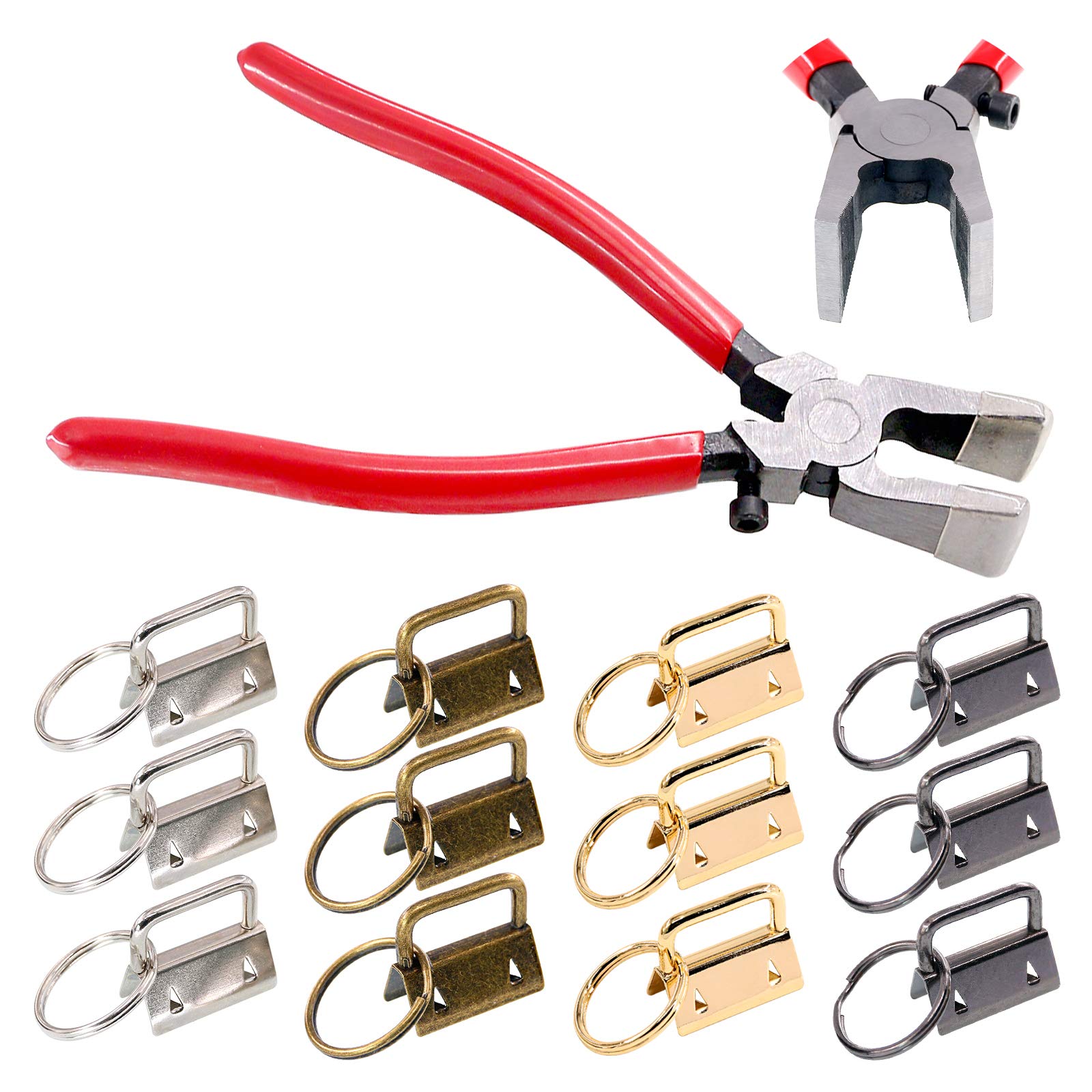 Keadic 41 Sets 1 Inch 4 Colors Fob Hardware with Key Fob Pliers, Glass Running Pliers Tools with Flat Jaws, Studio Running Attach Rubber Tips Perfect for Key Hardware Install
