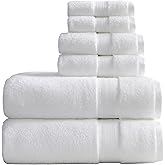 Springtree Home Luxury Bamboo Rayon Bath Towel Set 6 Piece Set | 35% Bamboo Rayon - 65% Zero Twist Cotton | Absorbent Quick-Dry Towels for Bathroom | Oeko-TEX Standard 100 Cotton | White