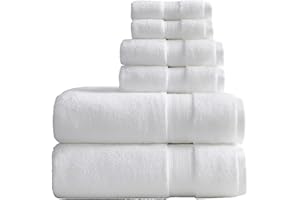 Springtree Home Luxury Bamboo Rayon Bath Towel Set 6 Piece Set | 35% Bamboo Rayon - 65% Zero Twist Cotton | Absorbent Quick-Dry Towels for Bathroom | Oeko-TEX Standard 100 Cotton | White