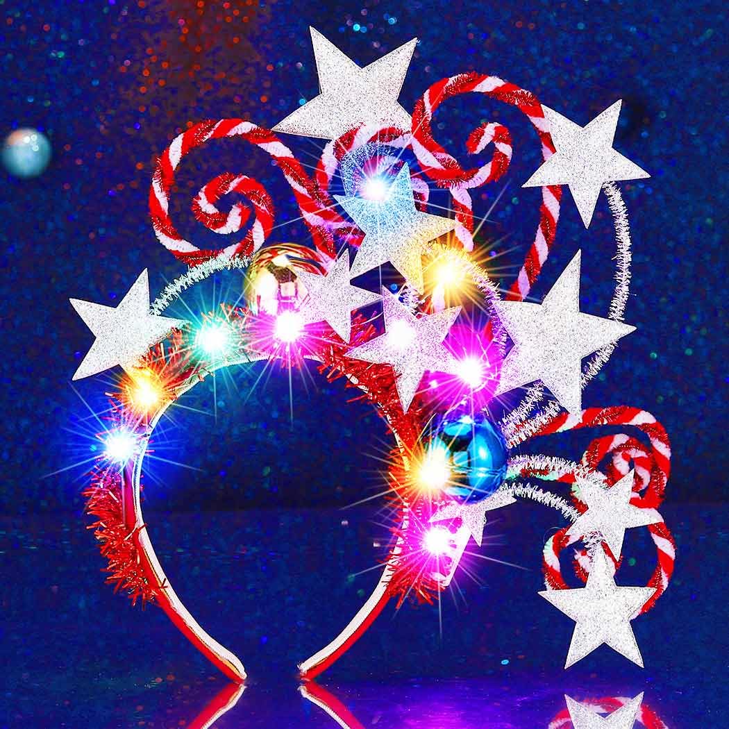 Zoestar Star Light Up Headband LED Christmas Ball Headbands Candy Cane Headwear Xmas Festival Costume Hair Accessories for Women