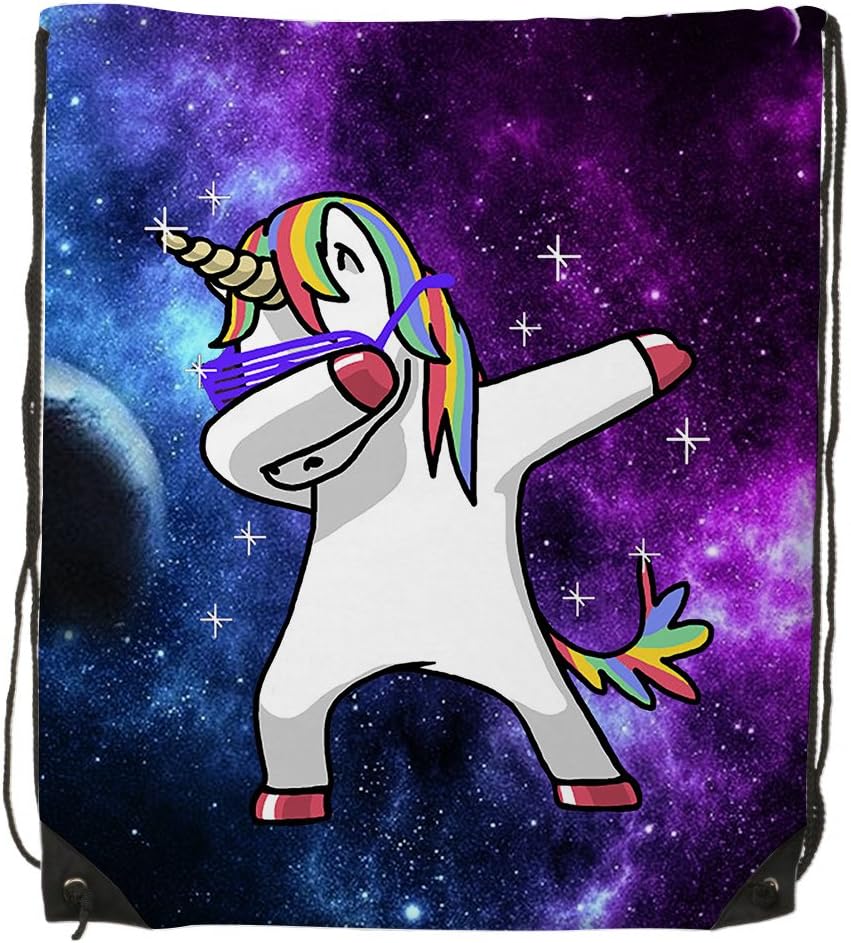FXXKFACE Dabbing Unicorn In The Galaxy Gym Drawstring Shoulder Bag Backpack Travel Bag Bags Backpack String Bags School Rucksack Gym Handbag