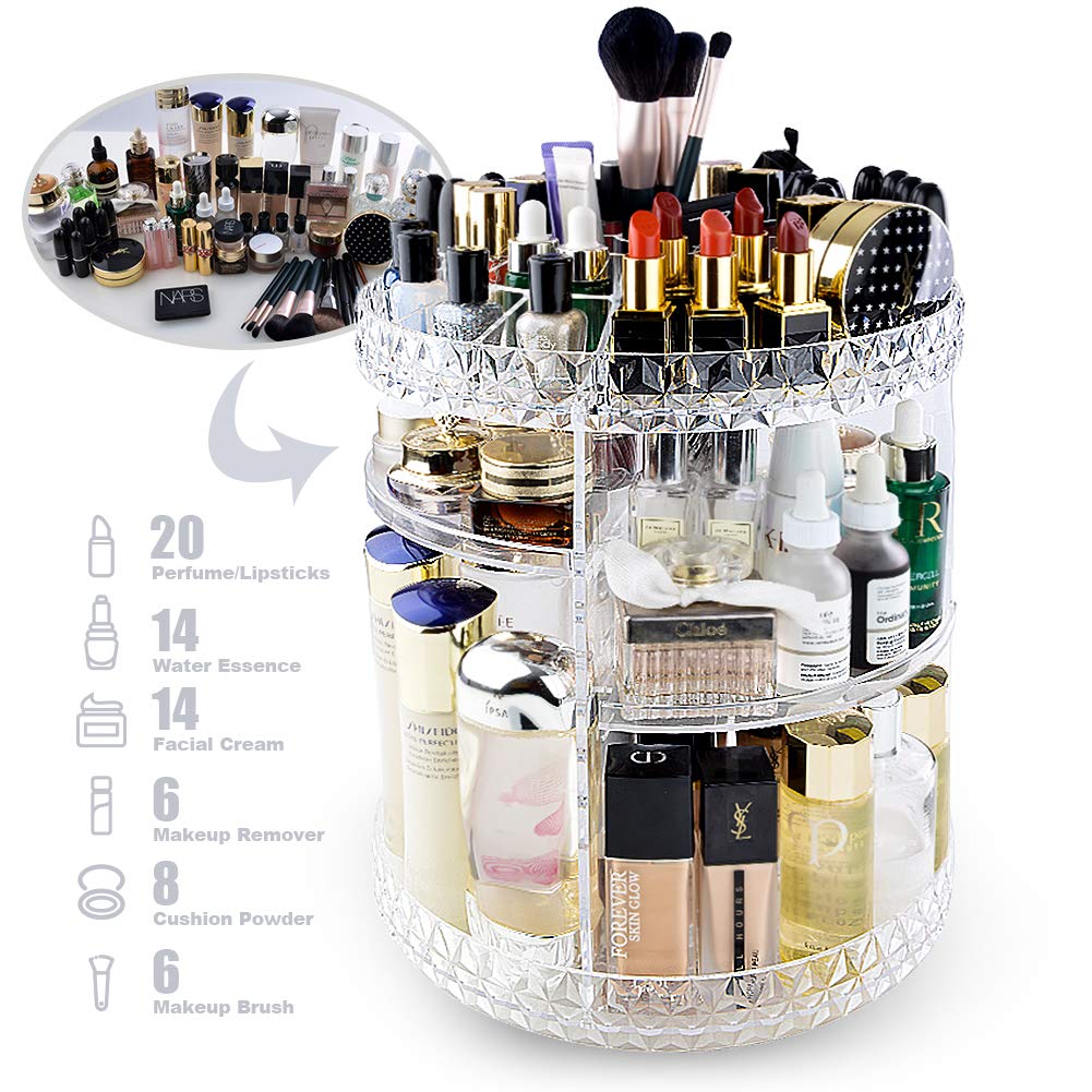 InnSweet Makeup Organizer, 360Degree Rotating Cosmetic Storage Shelf