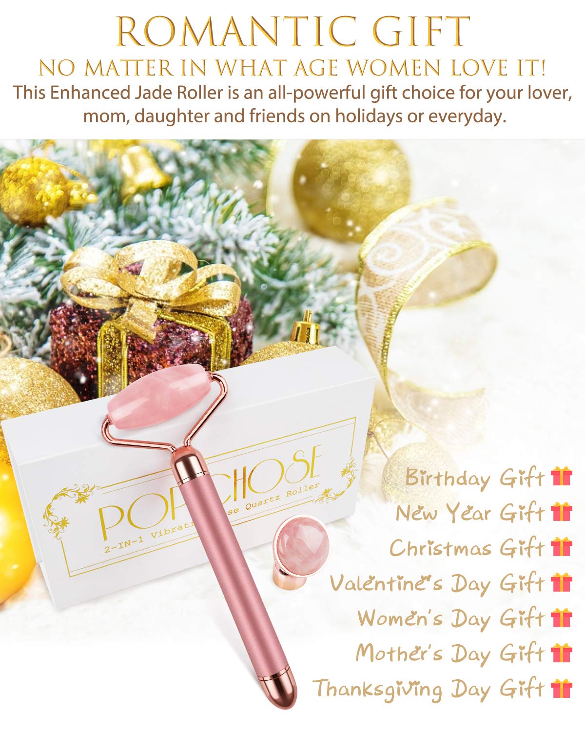 Jade Roller for Face, Electric Facial Roller Massager 2 IN 1 Natural Rose Quartz Face Roller Set Waterproof Vibrating Beauty Skin Care Tools Anti-Ageing Skin Firming Face Slimming for Face, Eyes, Neck: Beauty