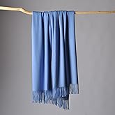 CUDDLE DREAMS Premium Cashmere Throw Blanket with Fringe, Luxuriously Soft (Porcelain Blue)