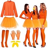 Yahenda 3 Sets/15 Pcs Halloween Orange Costume Yellow Mustache Eyebrows Orange Tutu for Women Halloween Fall Cosplay Party