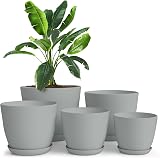 Utopia Home Plastic Planters Grey 5 Pack Multisize Indoor Flower Pots Decorative