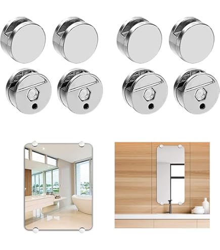 Kaileyouxiangongsi Juego De 4 Clips De Vidrio Flotante De Aleación De Zinc, Soporte Para Espejos De Pared Y Clip, Espejos De Baño, Hoja De Soporte, Espejo De Tocador De Uñas, Montaje