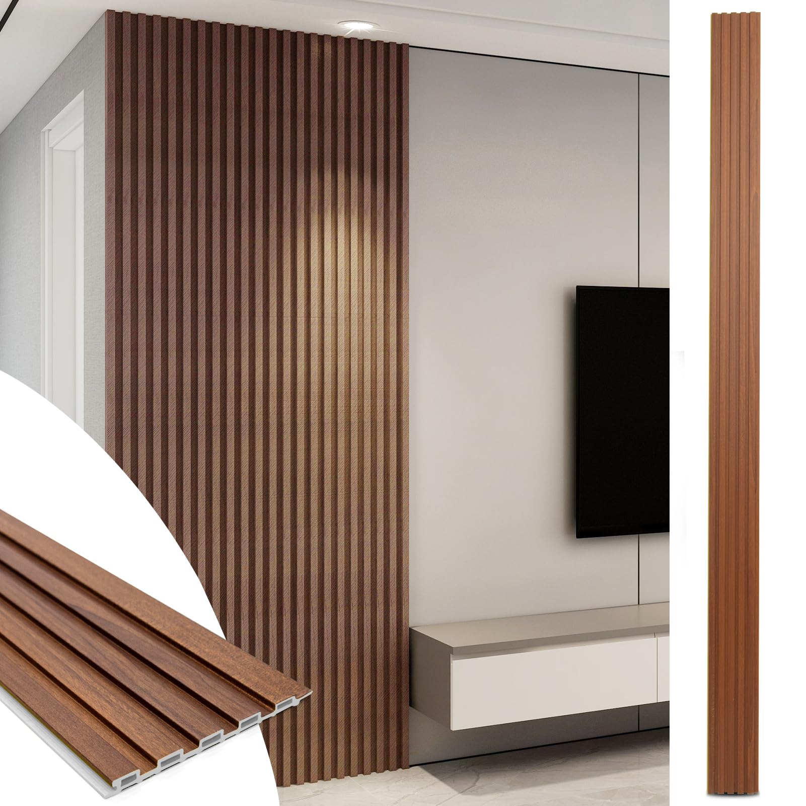 Photo 1 of ***DIFFERENT COLOR*** Art3d WPC Slat Wall Panels, 8-Pack 108 x 6 Inch 3D Wall Accents for Interior Wall Decor, Living Room, Bedroom, Teak
