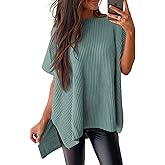 SHEWIN Womens Tops Crewneck Short Sleeve Sweater Causal Tunic Tops Lightweight Summer Sweaters for Women