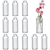 Glass Bud Vases Set of 12, Ribbed Bud Vases in Bulk, Mini Vases for Centerpieces, Small Clear Vintage Vase for Table Decorations, Wedding Decor, Home (Ribbed)