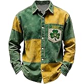 St Patricks Day Shirt Men Irish Shamrock Button Down Long Sleeve Shirt Saint Patrick'S Clover Graphic Holiday Outfit