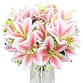 FOUSUKA 4 Bundles Artificial Tiger Lily Silk Flowers Faux Fake Lilies Plants for Wedding Bouquet Home Party Indoor Table Hotel Office Vases Floral Arrangements Outdoor Garden Decor (Pink)