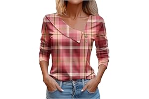 Attine Spring Going Out Tops for Women 2024 Cute Print T Shirts Long Sleeve V Neck Blouse Asymmetric Lapel Button Tees Shirts