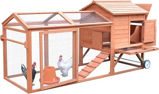 Amazon Com Pawhut 98 Portable Wooden Chicken Coop With Wheels