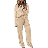 PRETTYGARDEN Women's 2 Piece Sets 2026 Fall Casual Textured Button Down Shirt Wide Leg Pants Outfits Loungewear Tracksuit