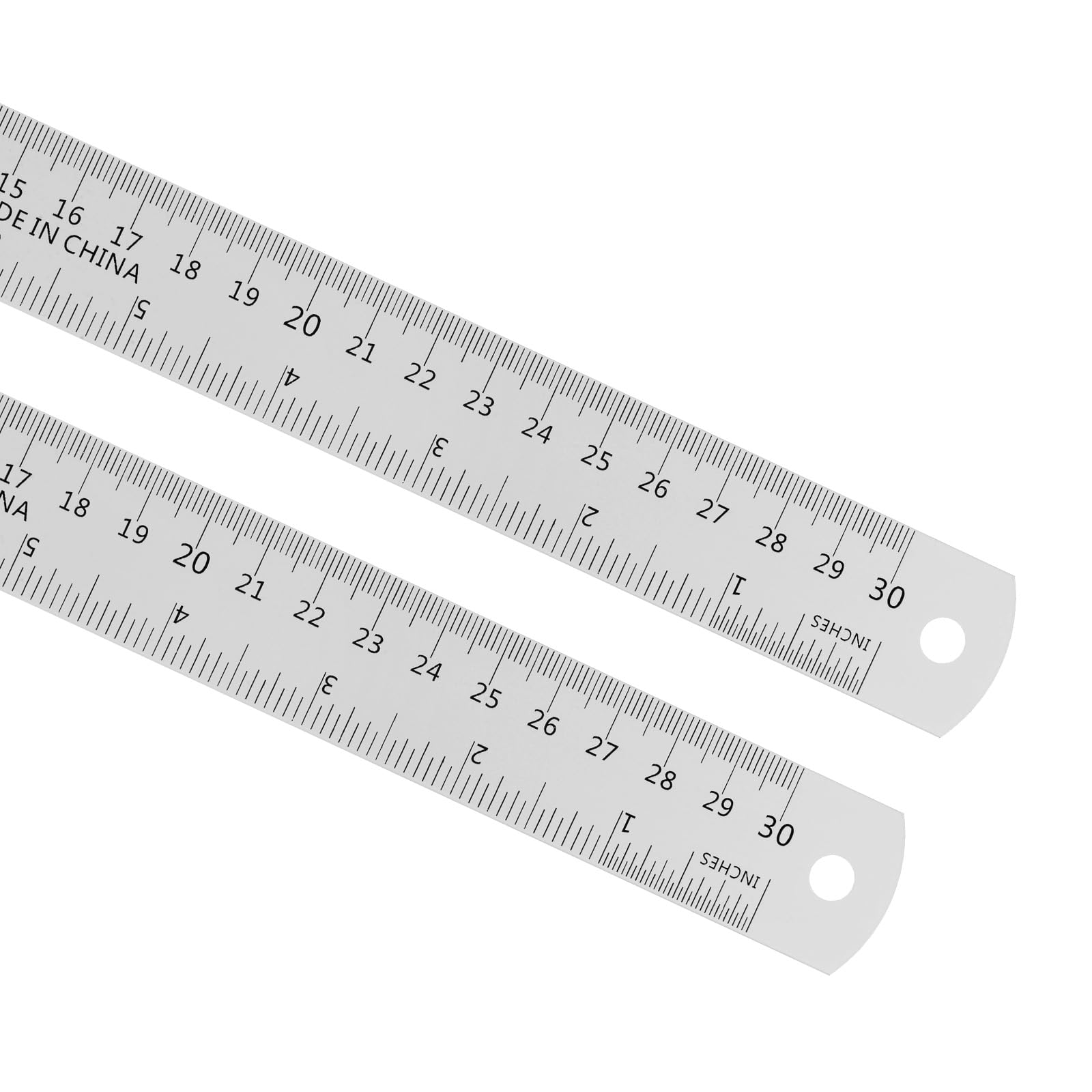 Kozelo 2Pcs Metric English Ruler - [30cm 12 Inch] Aluminum Measuring Metal Straight Ruler WIth Conversion Table for Office Manual Classroom Use, 28mm wide