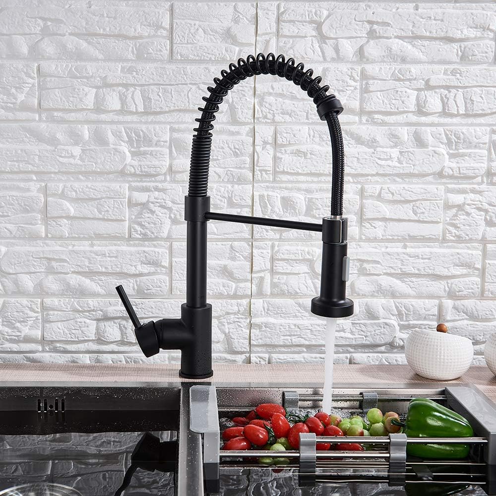 Onyzpily Black Kitchen Tap Sink Mixer tap with Solid Brass Commercial Single Handle Single Hole Pull Down Swivel Sprayer Mixer Tap Cold and hot Fittings UK Standard - Image 4