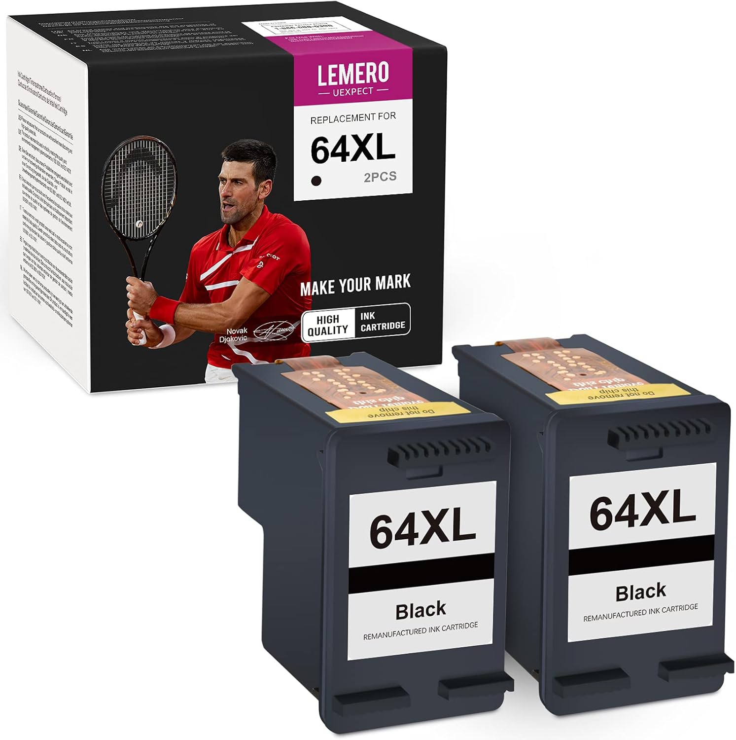 LemeroUexpect Remanufactured Ink Cartridge Replacement for HP 64XL 64 XL N9J92AN Ink Cartridges for Tango X EVNY Photo 7858 7855 7155 6255 7164 7134 7830 6252 (Black, 2-Pack)