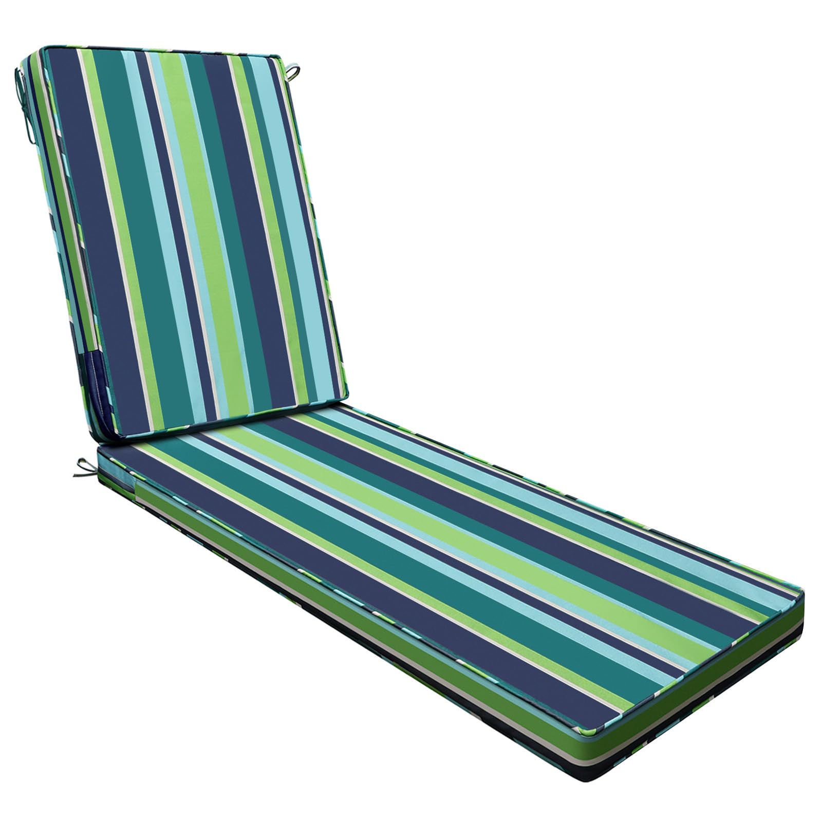 Photo 1 of AAAAAcessories Outdoor Chaise Lounge Cushions, Fade-Resistant, Waterproof Patio Furniture Replacement Cushions, 72" x 21" x 3", Stormy Teal Coastal Stripe