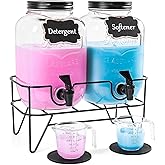 128OZ Laundry Detergent Dispenser BY VEGEVIGI, Glass Liquid Laundry Soap Dispenser, 2 Pack Fabric Softener Organizer