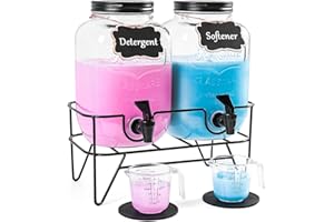 VEGEVIGI 128OZ Laundry Detergent Dispenser, Glass Liquid Laundry Soap Dispenser, 2 Pack Fabric Softener Organizer