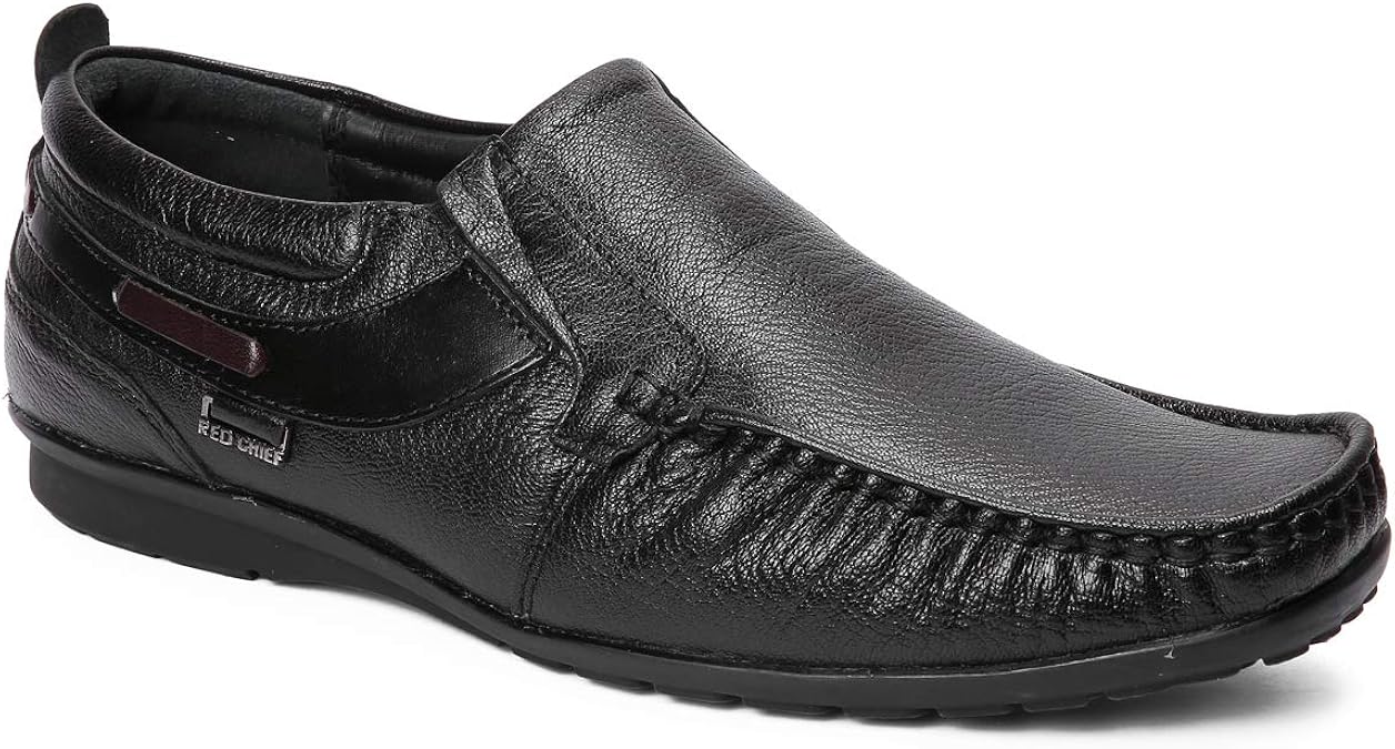 Red Chief Black Genuine Leather Slip On Formal Shoes for Men (RC1188