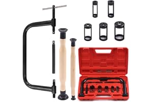 Swpeet 13Pcs Black Valve Spring Compressor Tools Assortment Kit, Including 5Pcs Pusher Adaptors,Extension Screws,Valve Lapper