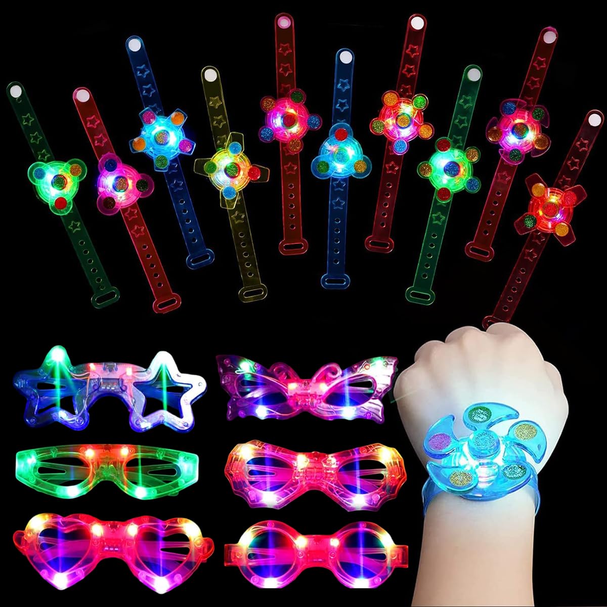 NimblusToy Bracelet for Children, Spinning Toy, Children's Birthday Party Glasses, Bracelet Party Gifts, 16 Pieces Neon Party Gifts Christmas Party Glasses Advent Calendar Gifts