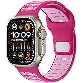 Amizee Sport Bands Compatible with Apple Watch Band 49/46/45/44/42mm Men, Soft Silicone Breathable Replacement Strap for iWatch Ultra 3/2/1 Series 11 10 9 8 7 6 5 4 SE3/2/1, Magenta/Pink