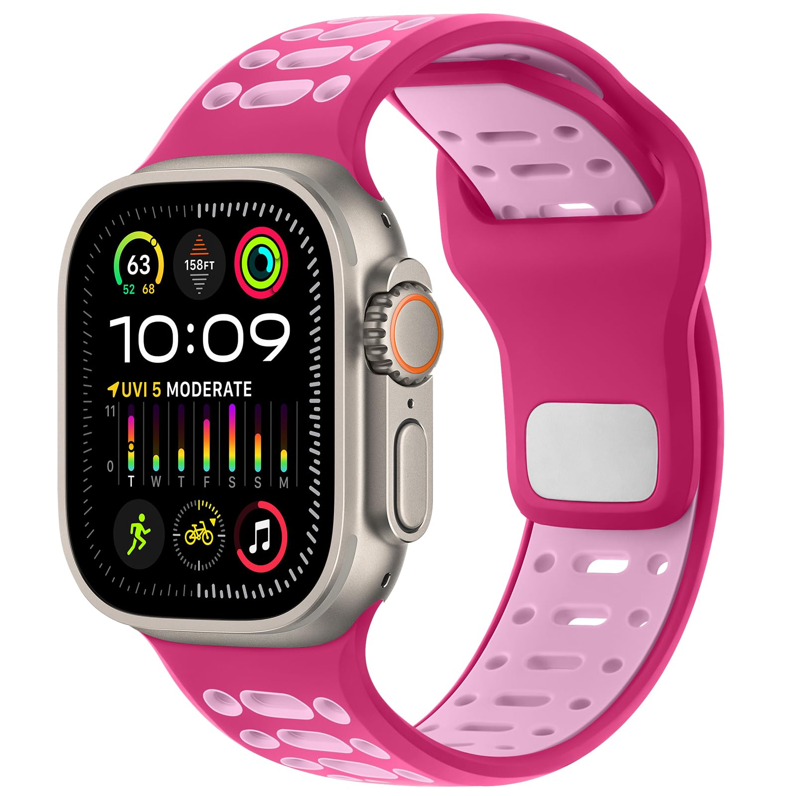 Amizee Sport Bands Compatible with Apple Watch Band 49/46/45/44/42mm Men, Soft Silicone Breathable Replacement Strap for iWatch Ultra 3/2/1 Series 11 10 9 8 7 6 5 4 SE3/2/1, Magenta/Pink