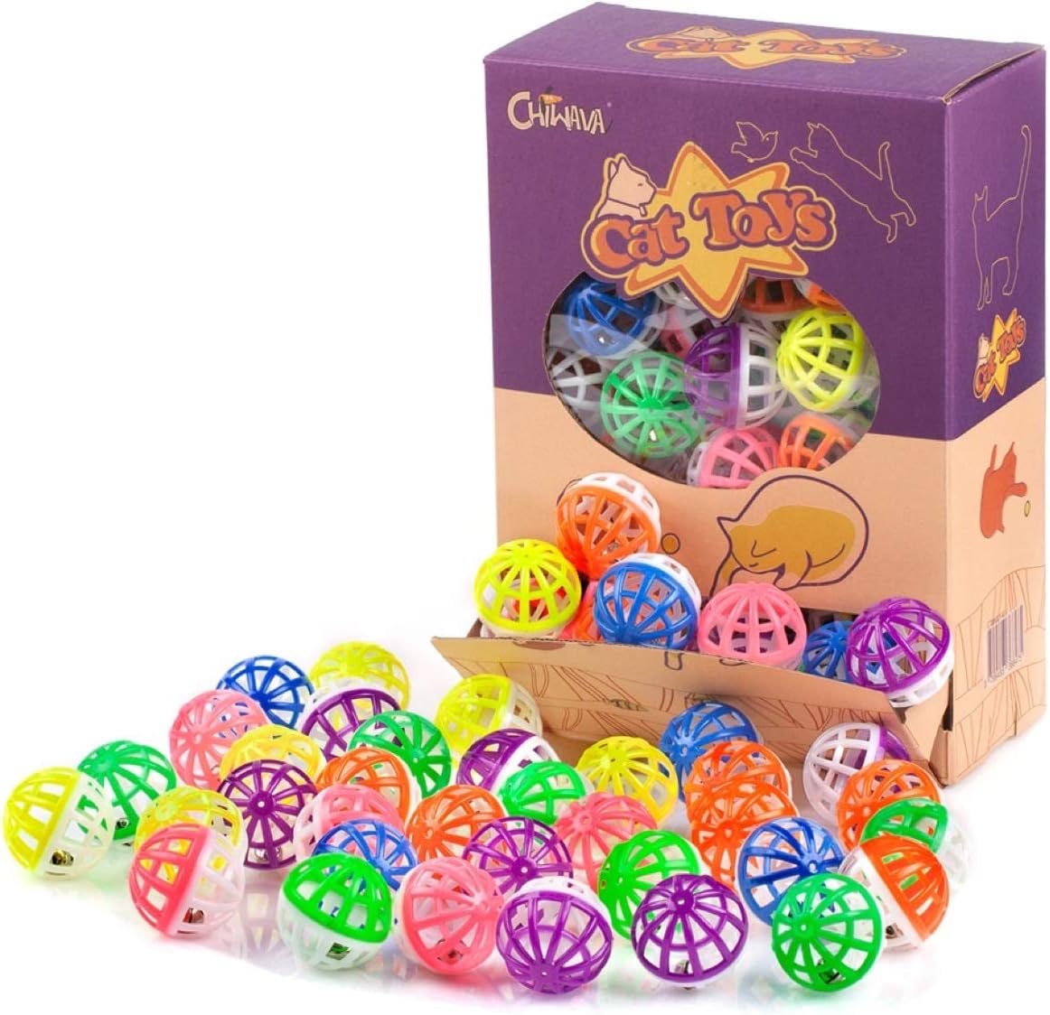 CHIWAVA 48PCS 1.6'' Cat Toy Ball with Bell Plastic Lattice Jingle Balls Kitten Chase Pounce Rattle Toy Assorted Color : Kitchen & Dining
