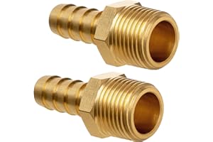 JUWO 3/8" Barb x 3/8" NPT Male Pipe, Brass Hose Barb Fitting for Air, Gas, Fuel, Oil (2 Pack)
