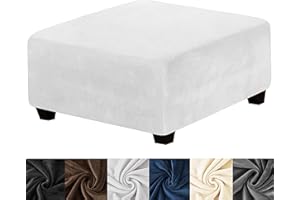 HFCNMY Ottoman Cover Square,Stretch Velvet Square Ottoman Cover Thick Ottoman Slipcover Square Washable Storage Ottoman Cover Foot Stool Cover with Elastic Bottom for Living Room White Medium